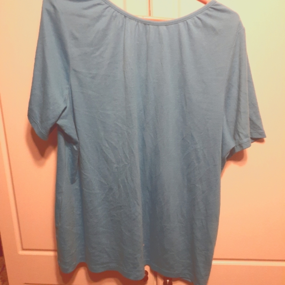 Turquoise Split Neck Top - Picture 2 of 3